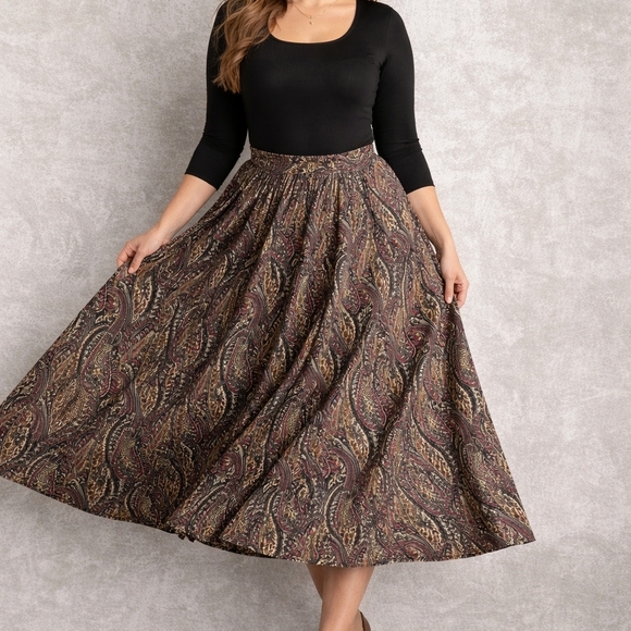 Koret Dresses & Skirts - Koret Vintage Paisley Midi Skirt Size 14 Rayon Boho Elastic Waist Flowy